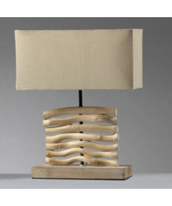 LAMPADA DA TAVOLO "MARICA" IN LEGNO E STOFFA, E27